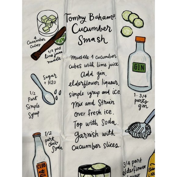 Tommy Bahama Kitchen Tea Towel Cucumber Smash Recipe 17"x26” Bar Ware Cotton NWT - Picture 2 of 6